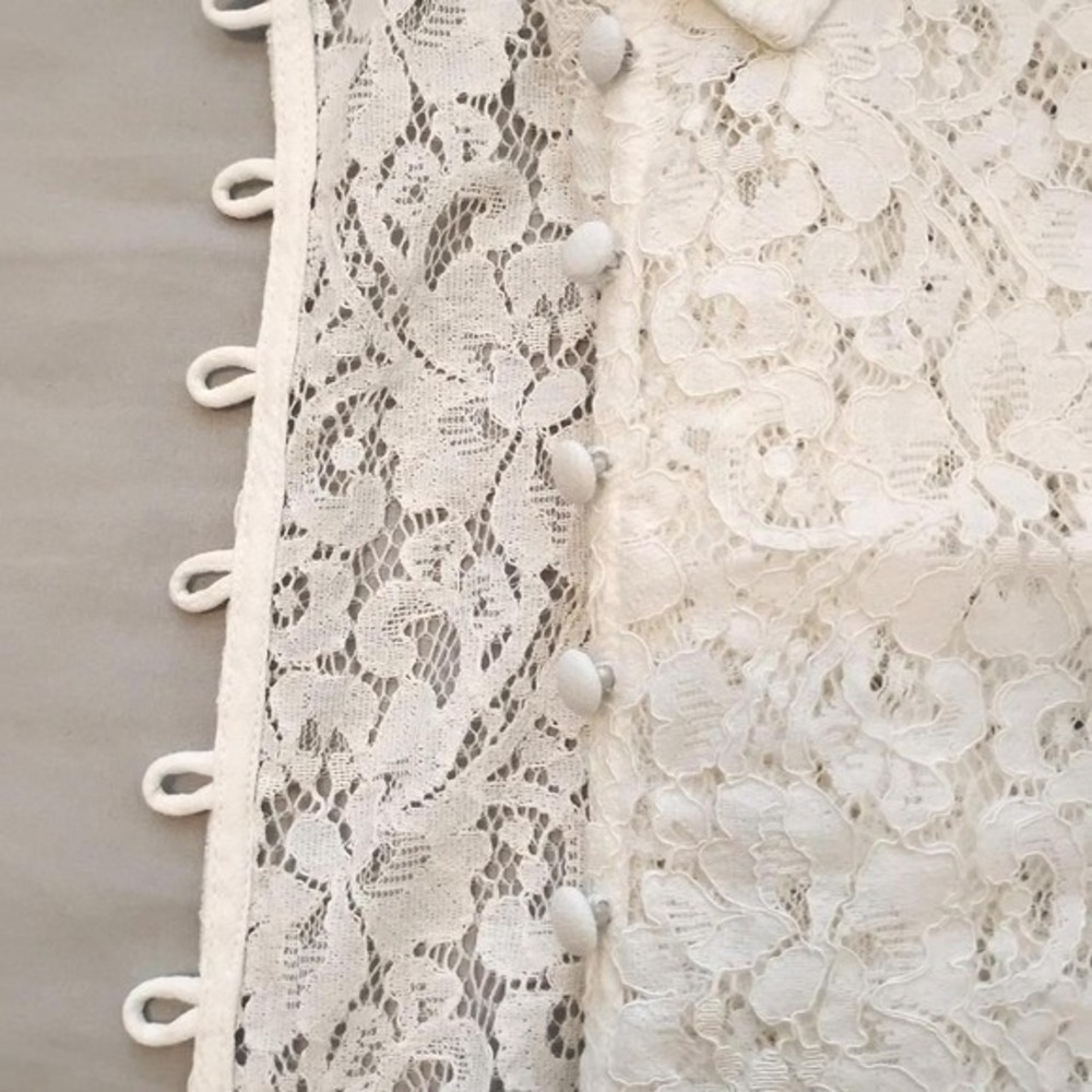 H&M Sheer Floral Lace Button Down Shirt romantic boho long-sleeve preppy clean - Picture 5 of 9